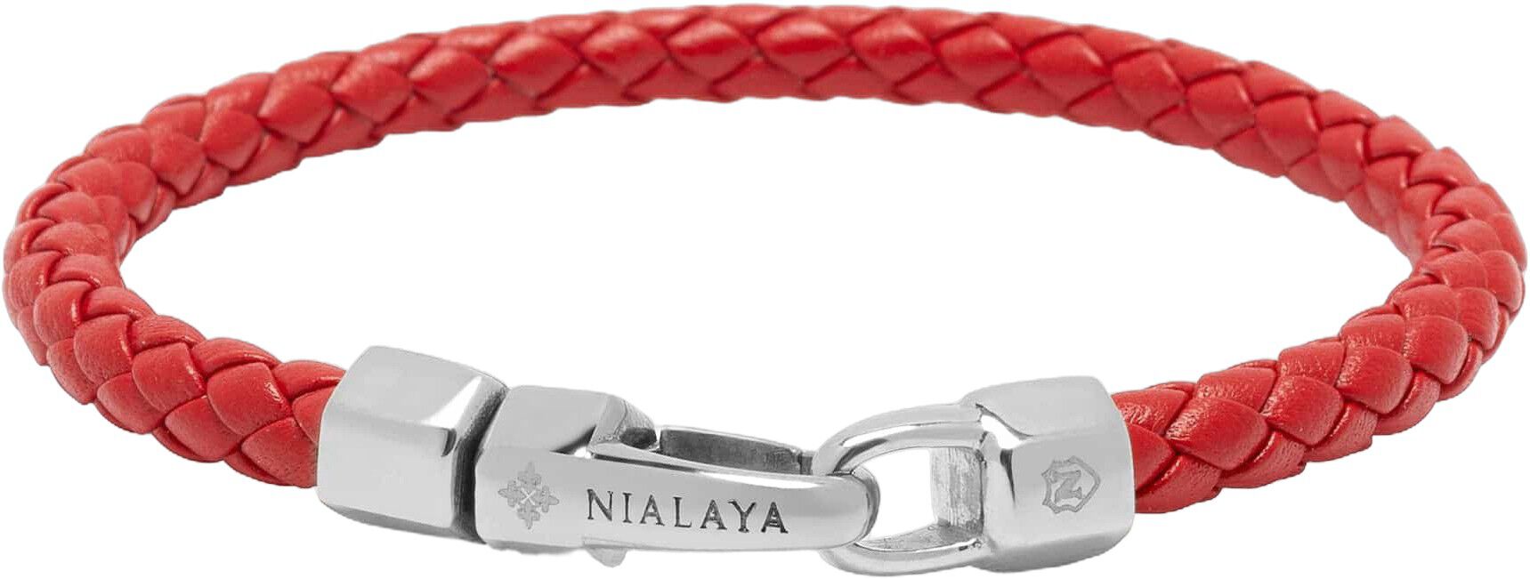 Braided Red Leather Bracelet in Silver