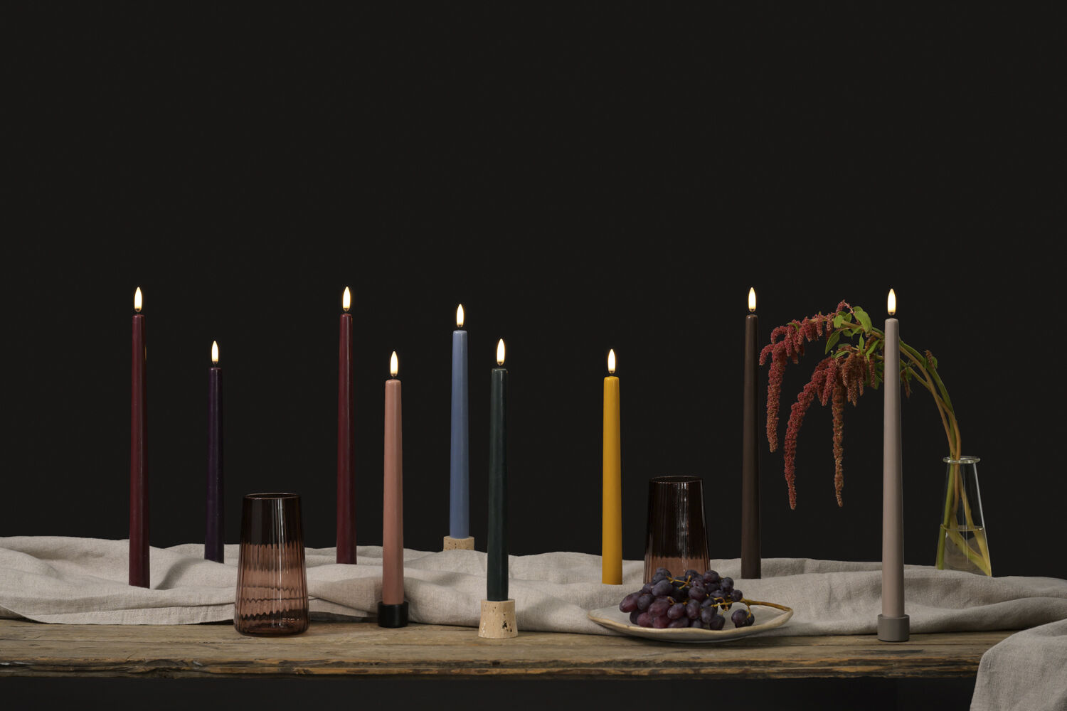 LED taper candle, Hazy blue, smooth, 2-pack, 2,3x25 cm