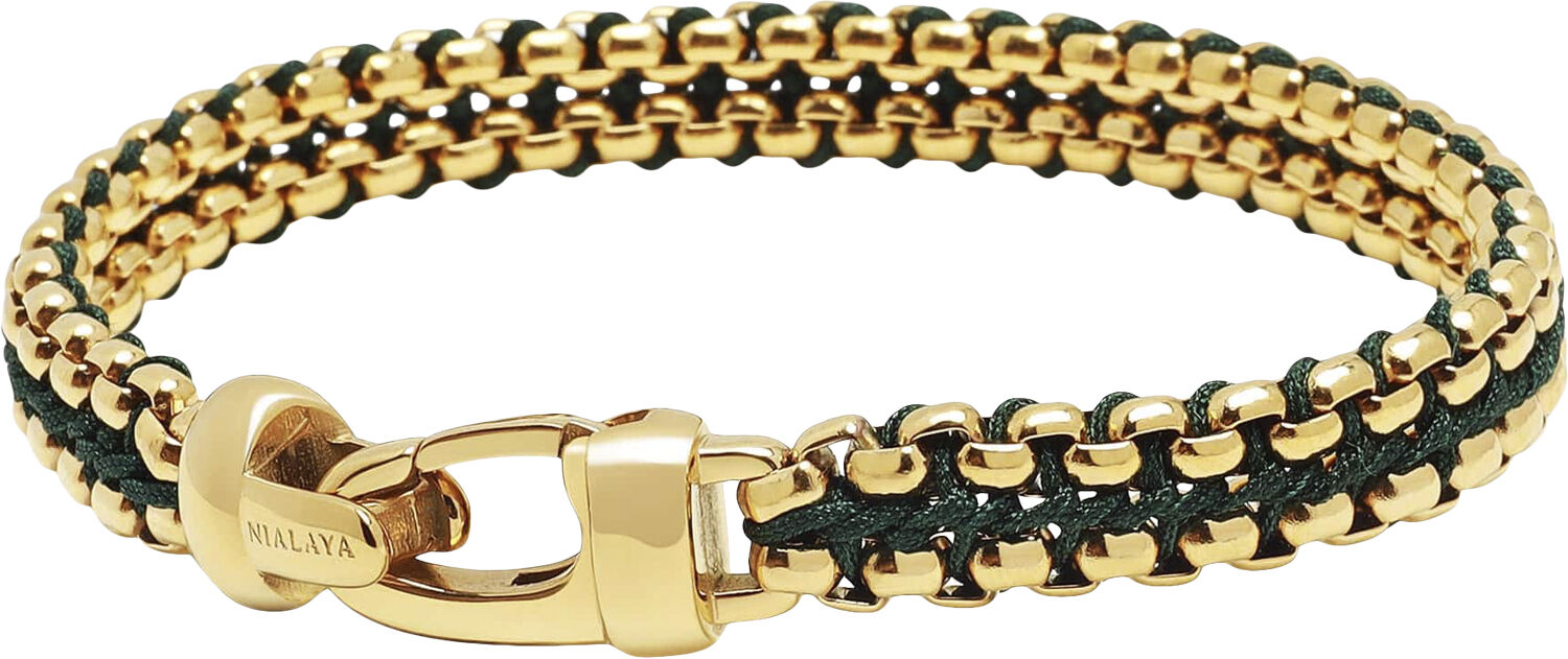 Men's Green Woven 8mm Box Chain Bracelet in Gold