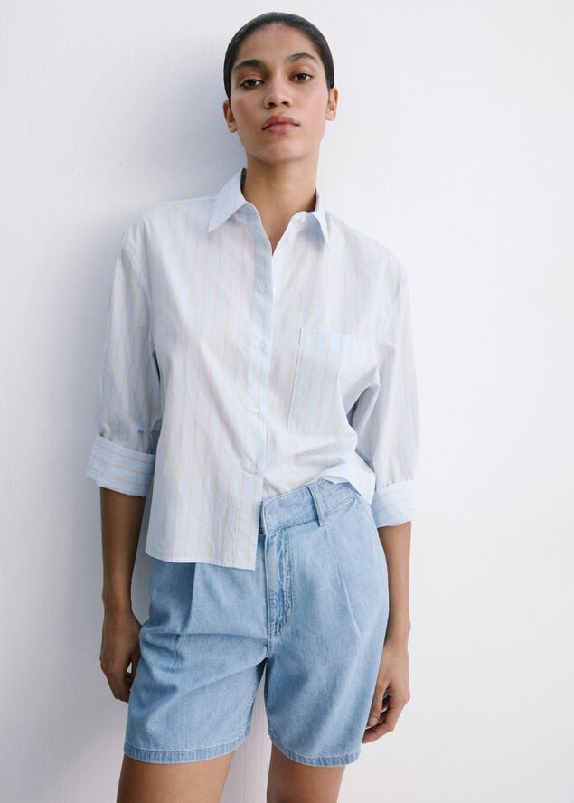 Mid-rise denim bermuda shorts with