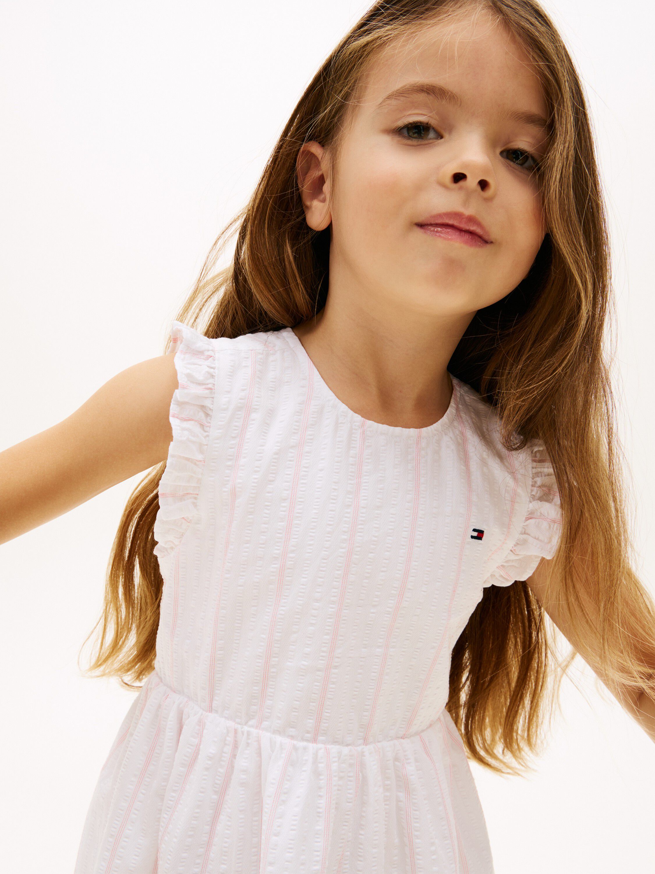 Open Back Seersucker Fit And Flare Dress