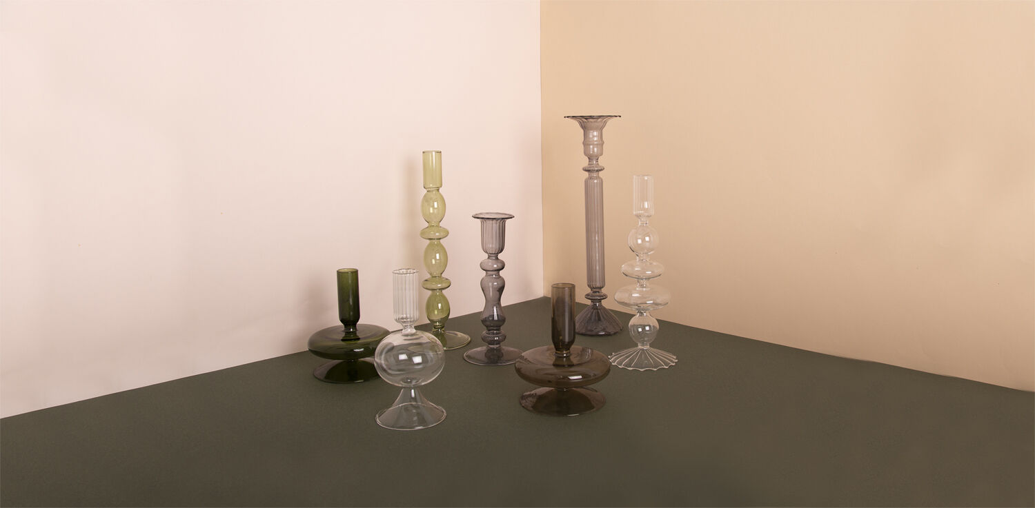 Glas lysestage, lys gr&oslash;n, 25x&oslash;9 cm