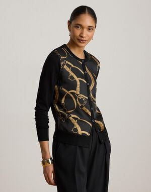 Belting-Print Cotton-Blend Cardigan