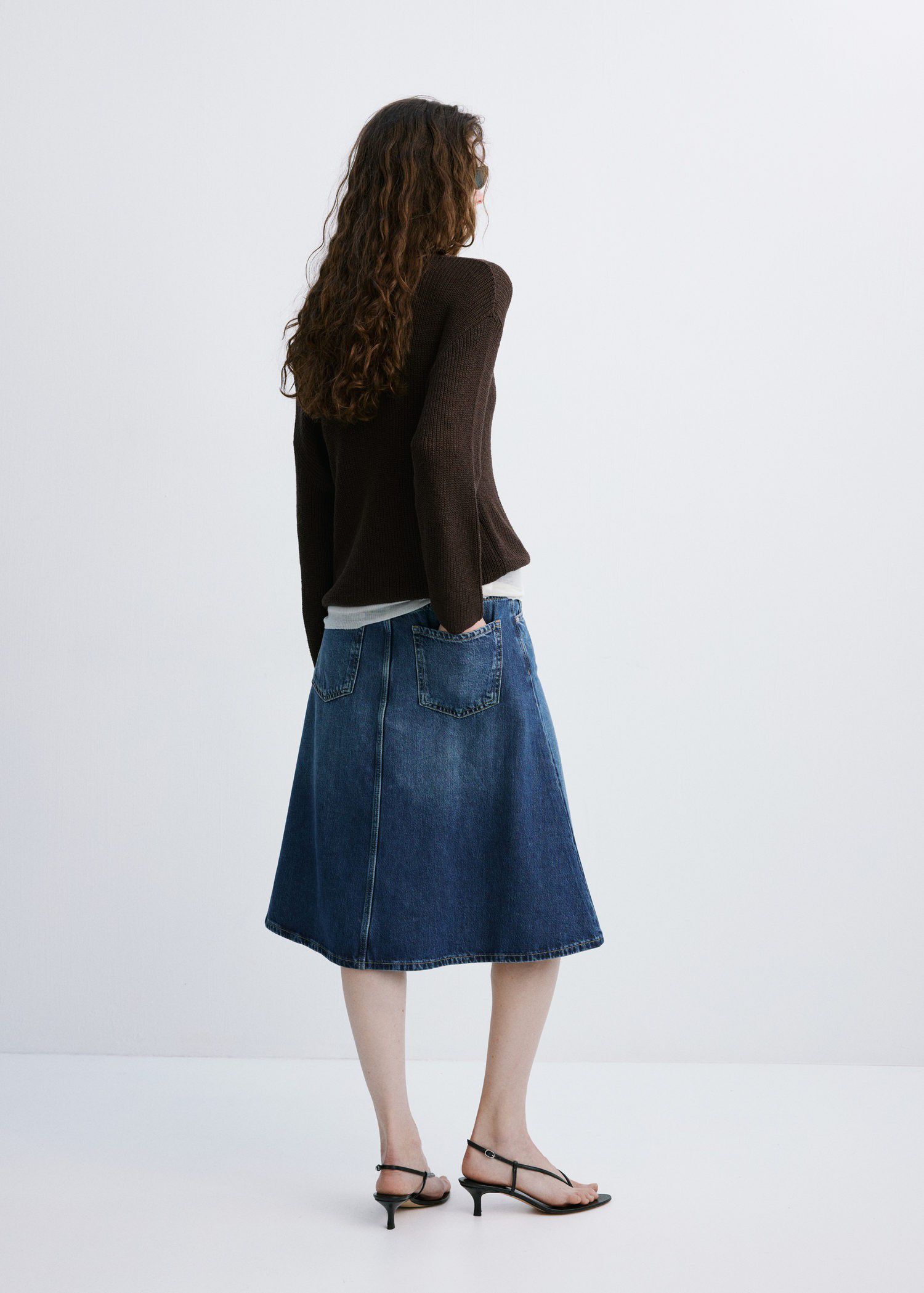 V-neck openwork knitted sweater