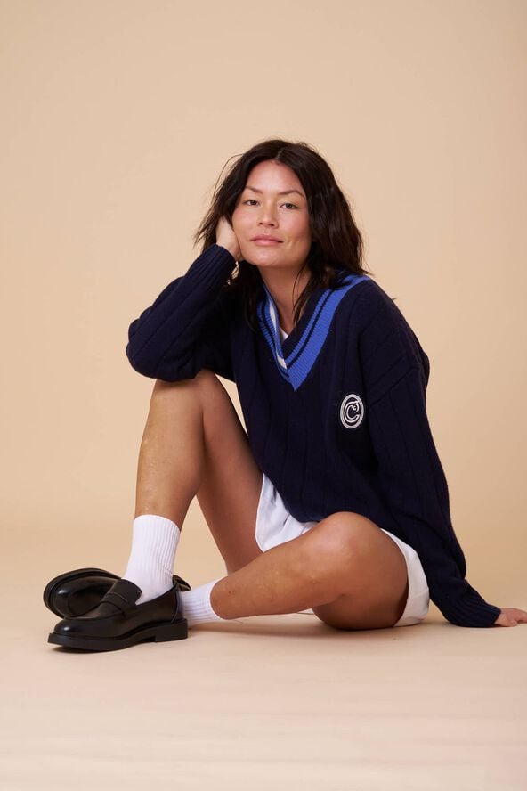 Center Court chunky v-neck sweater - Pearl