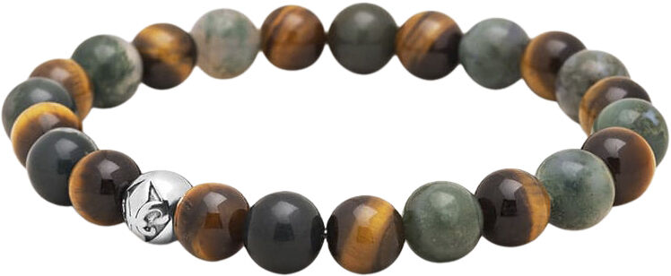Men's Wristband with Aquatic Agate, Brown Tiger Eye and Silv