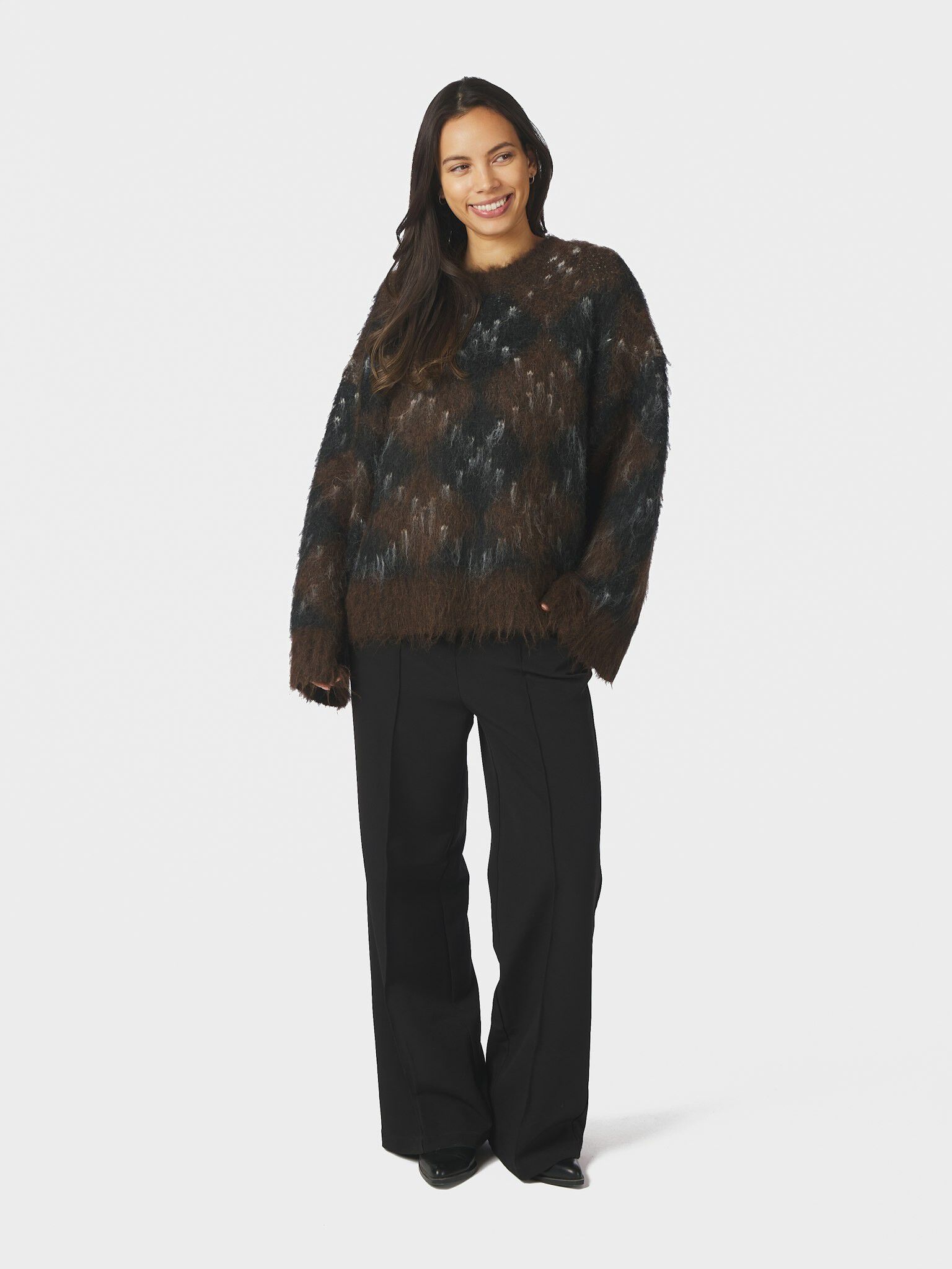 Roeme Check Fluffy Knit Blouse