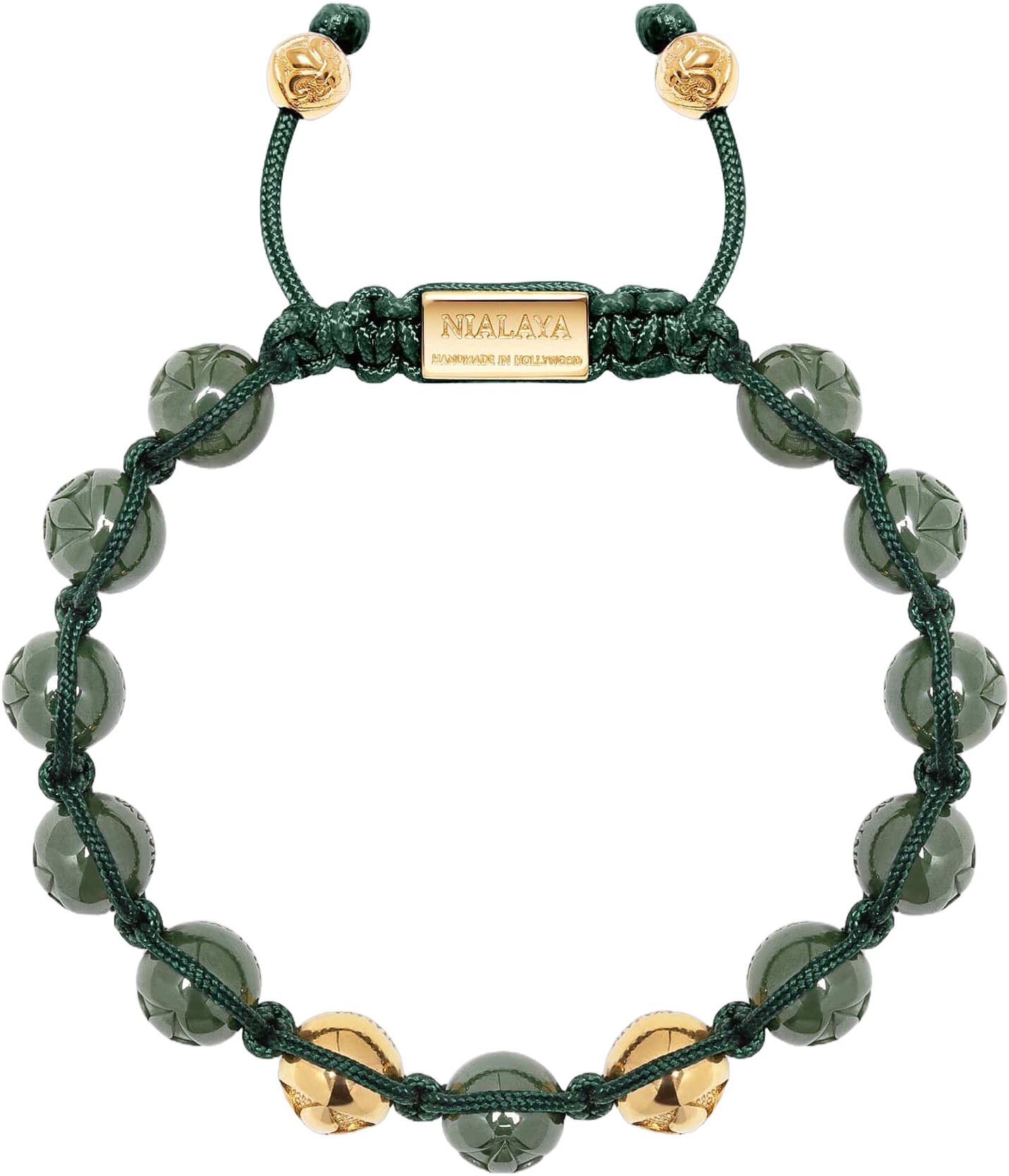 Men's Beaded Bracelet with Matte Green, Glossy Green Ceramic & Silver