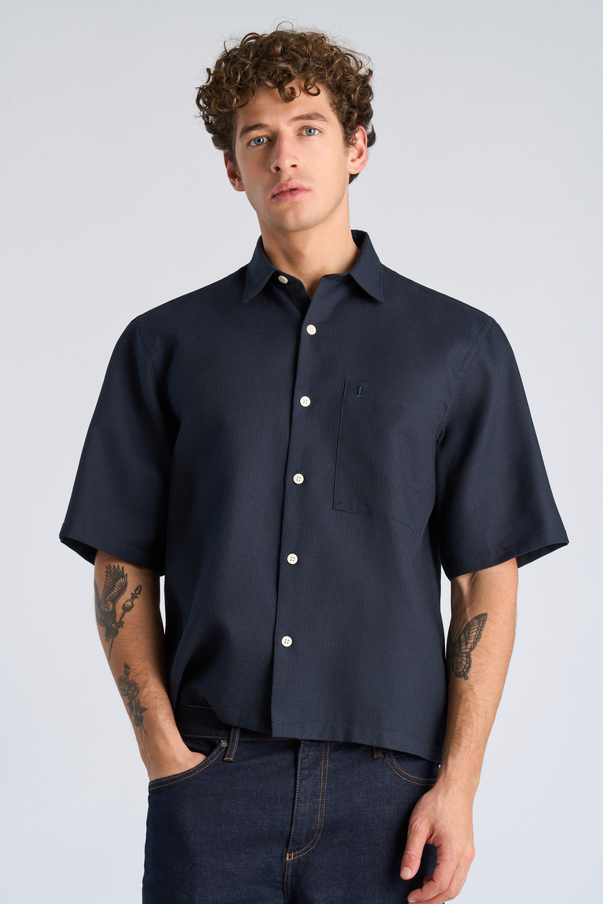 Solid dobby cotton shirt S/S
