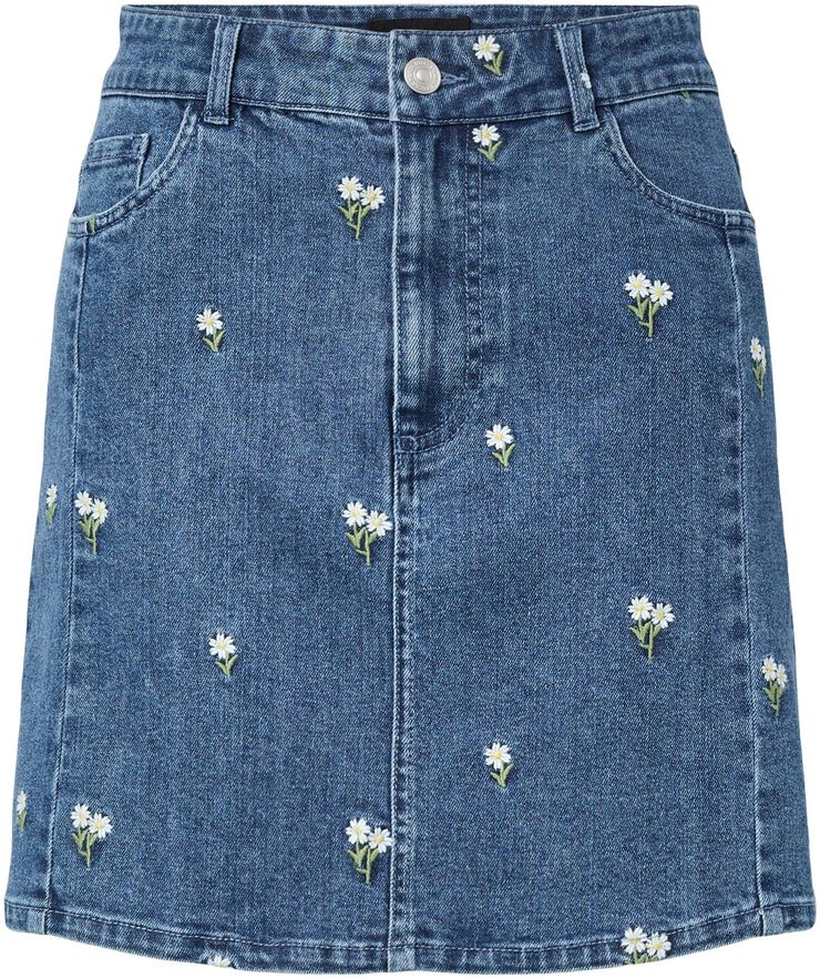 PCFLORA HW SHORT DENIM EMB SKIRT NO
