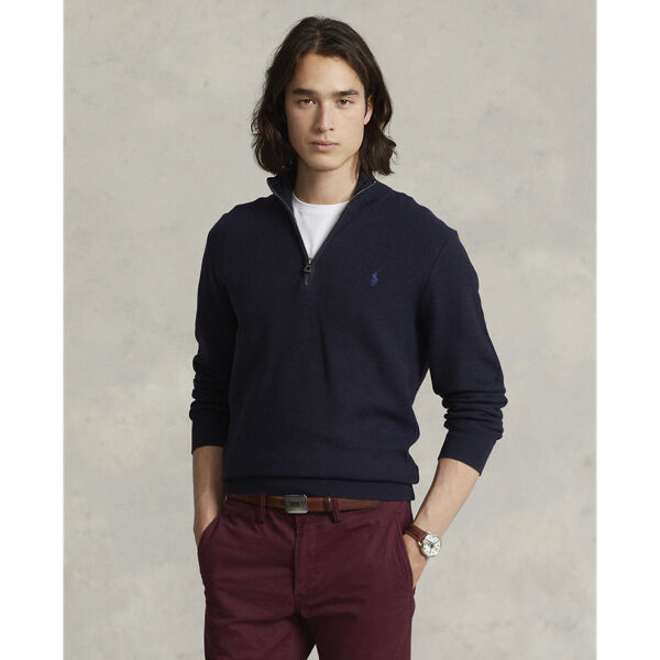 Mesh-Knit Cotton Quarter-Zip Sweater