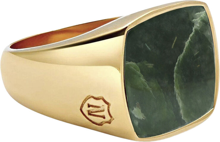 Men's Gold Plated Signet Ring with Green Jade