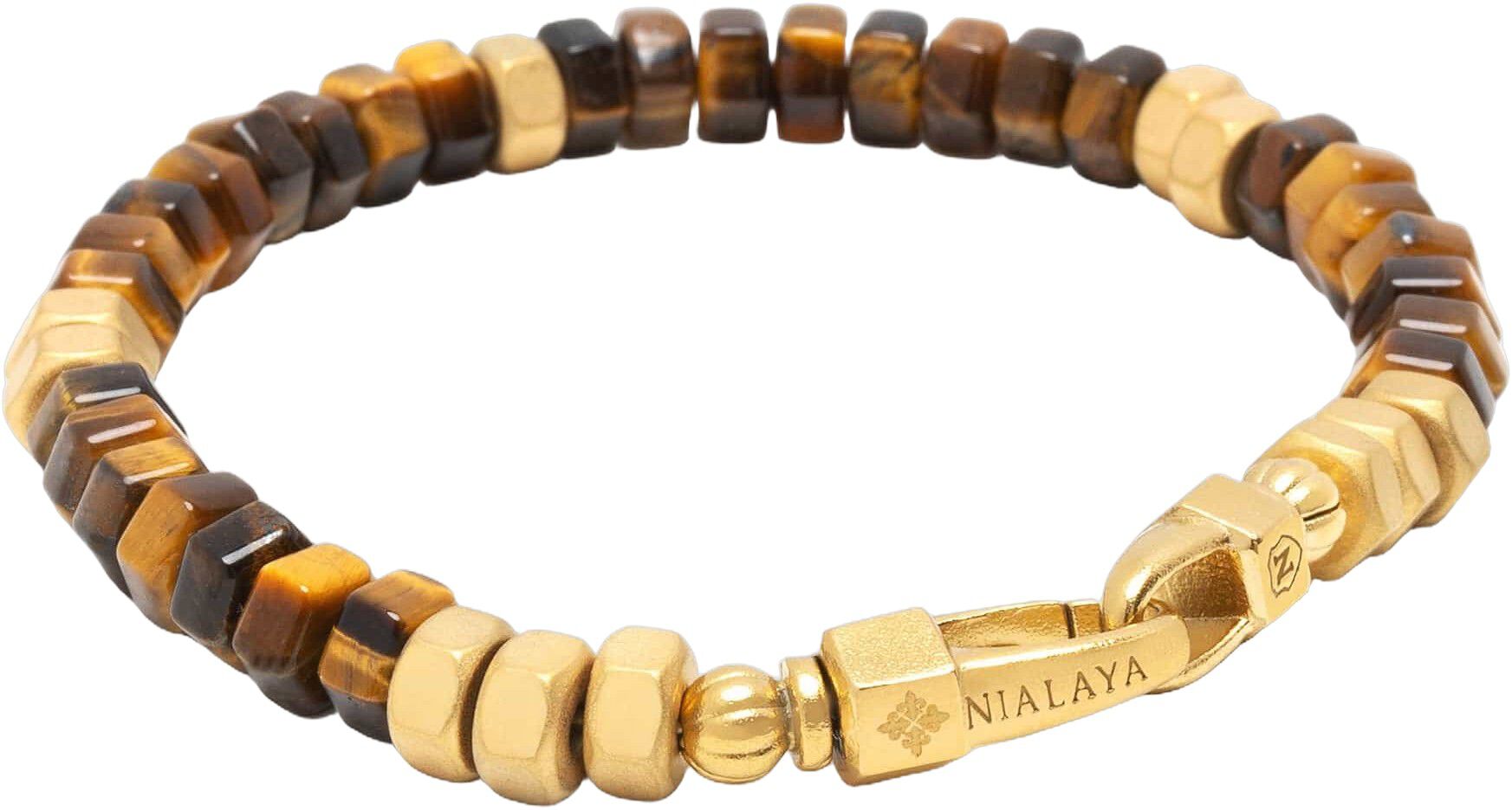 Men's Hexagon Beaded Bracelet with Tiger Eye and Gold