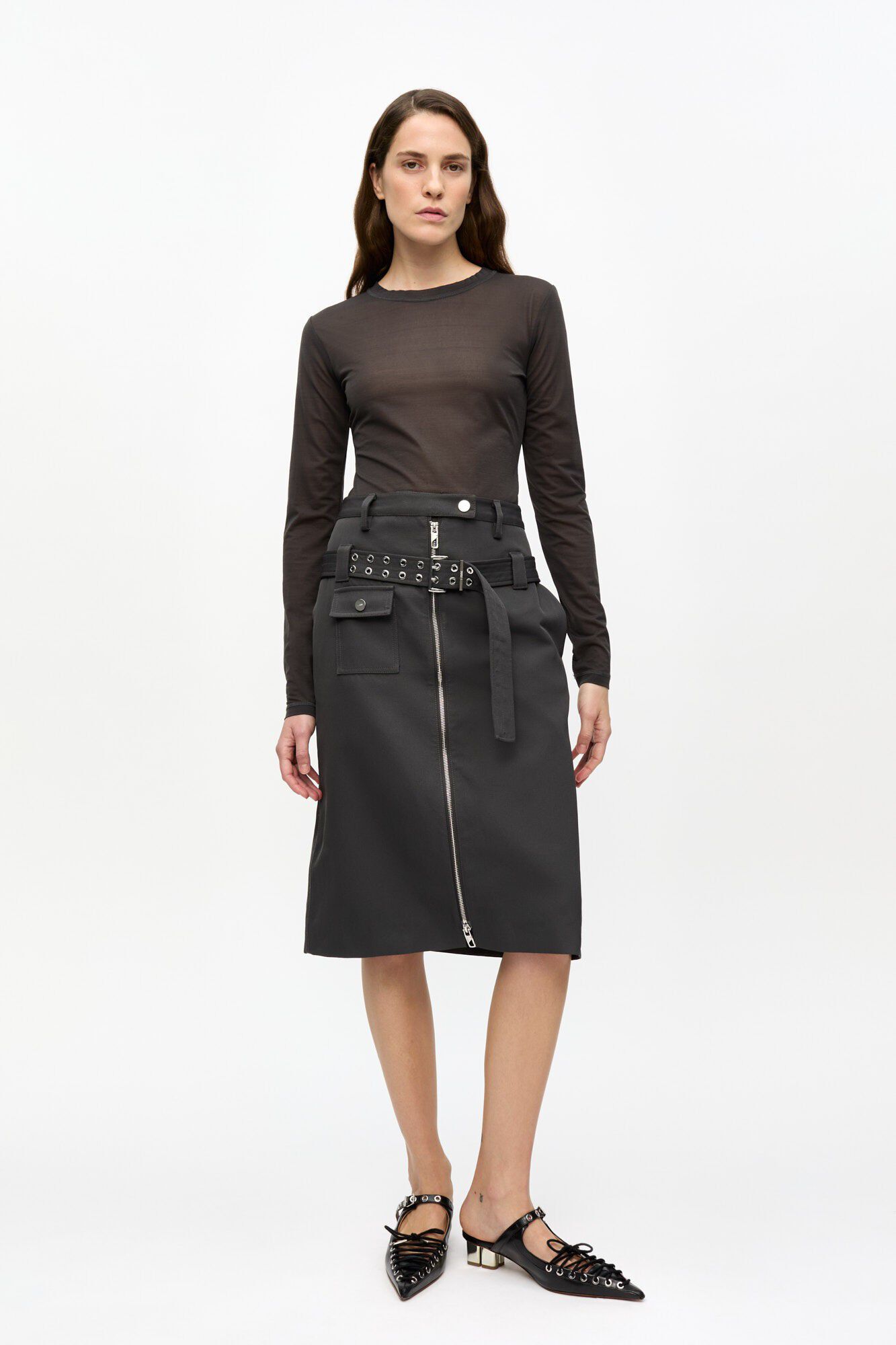 Sheer Mesh Jersey Long Sleeve Top