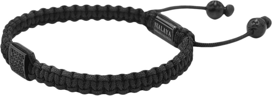 Men's Black String Bracelet with Black CZ Flatbead