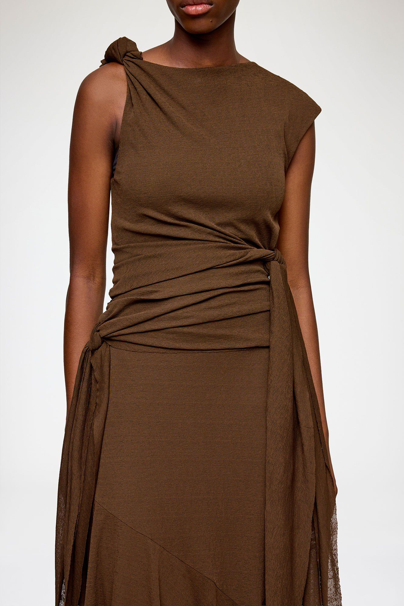 Marl Mesh Draped Knot Detailing Lon