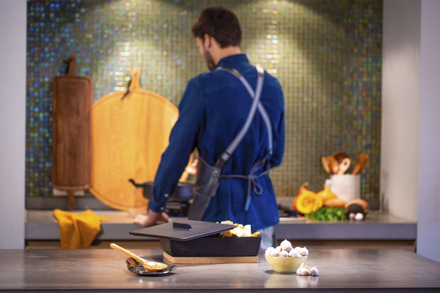 L&aelig;derforkl&aelig;de Suspender Serie Apron Vintage Grey