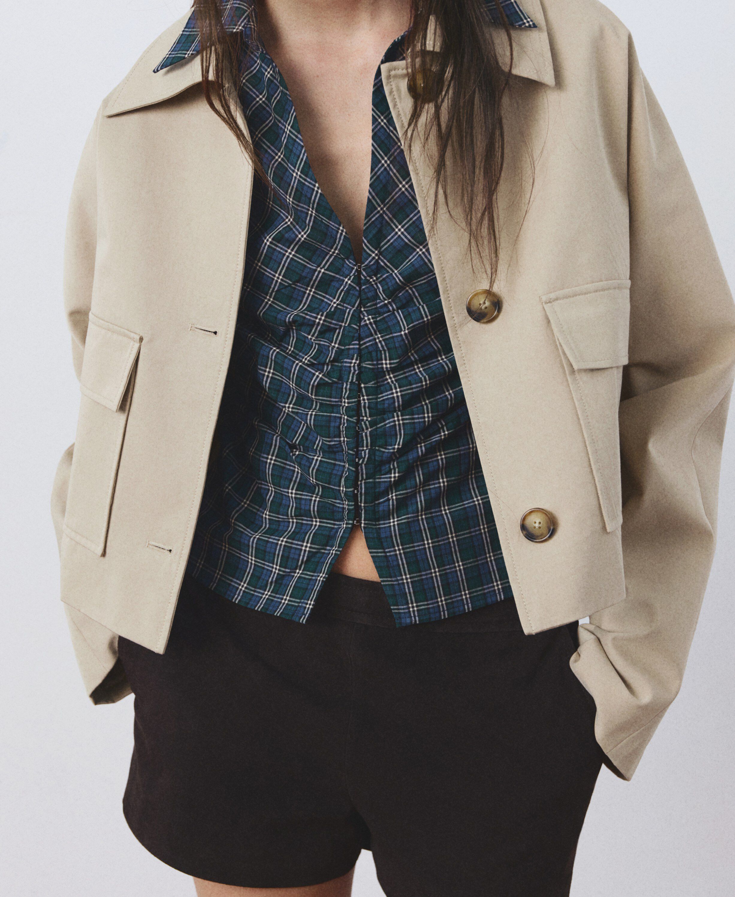 Gathered check blouse