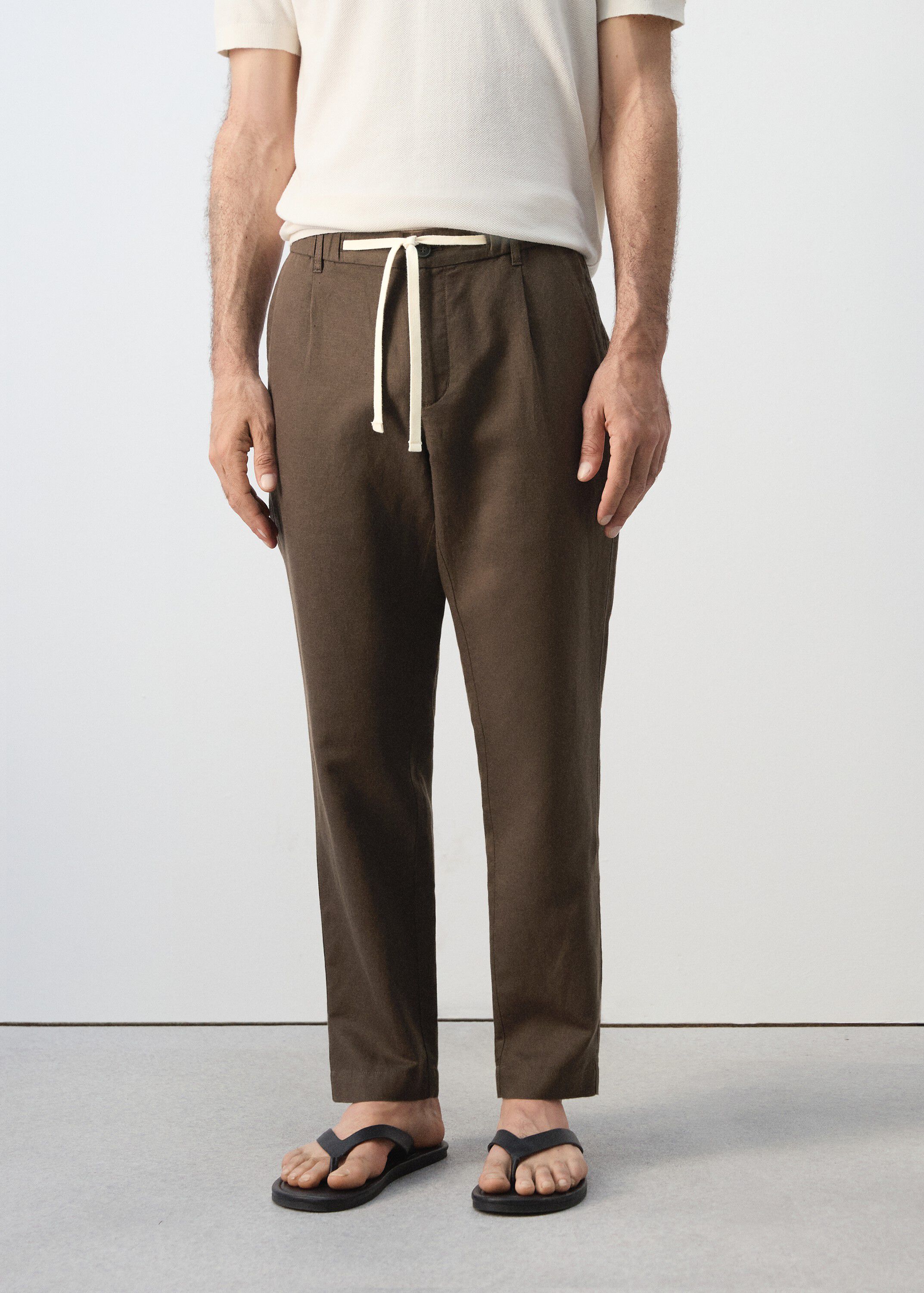 Slim fit cropped linen-cotton trous