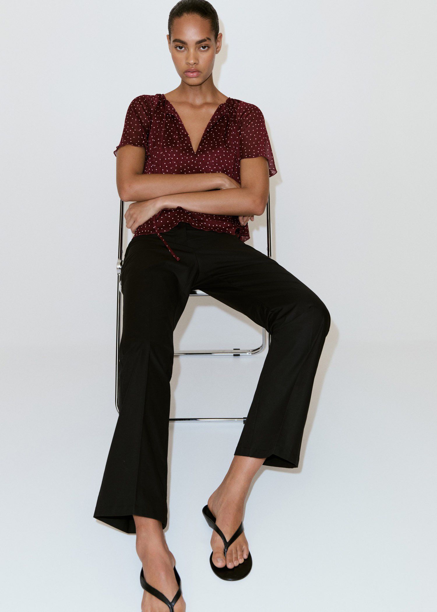 Bow polka-dot blouse
