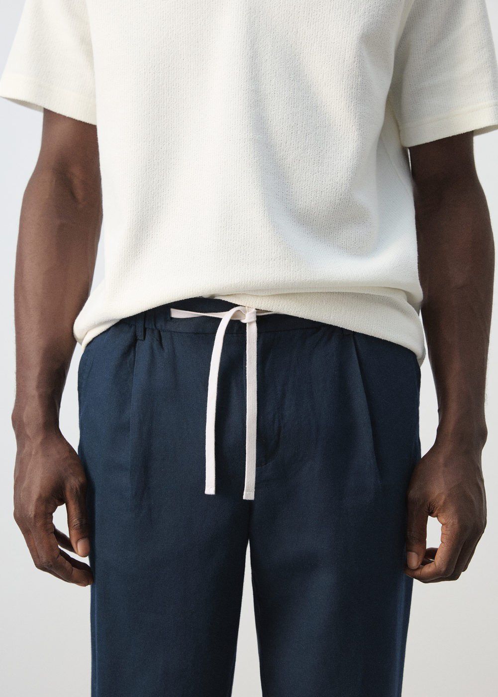 Slim fit cropped linen-cotton trous
