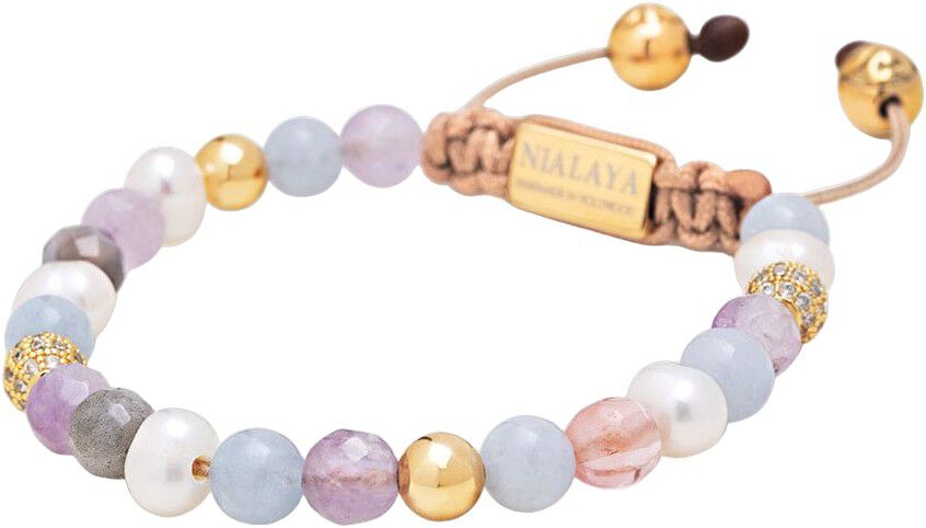 Women's Beaded Bracelet with Aquamarine, Amethyst Lavender,