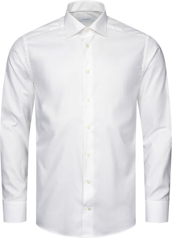Contemporary Fit White Semi Solid Cotton & Tencel Lyocell Shirt