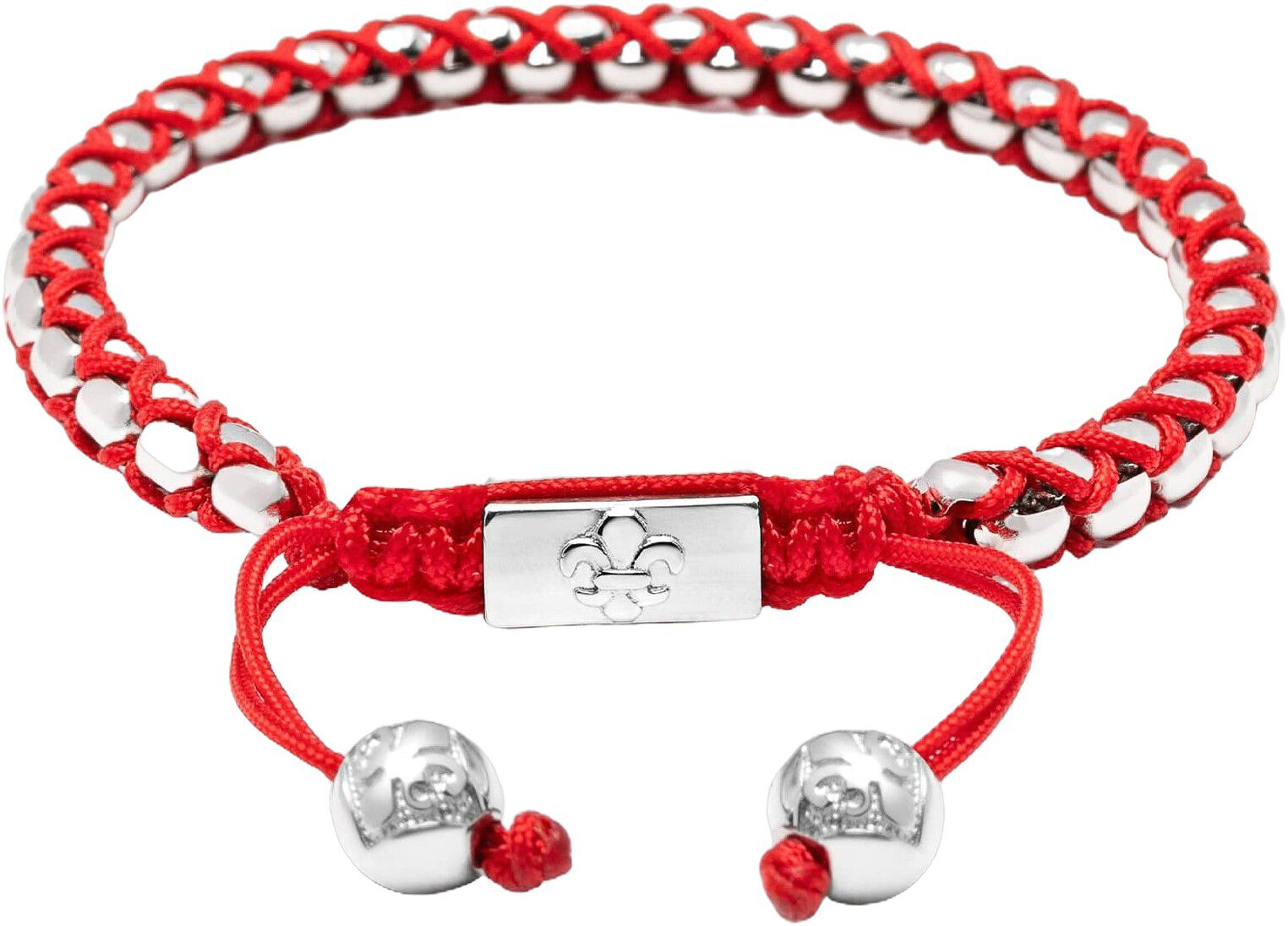 Red String Box Chain Bracelet in Silver