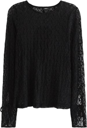 Long-sleeved lace top with tie band
