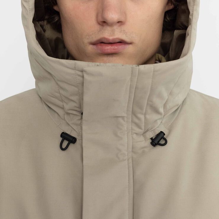 Short, hooded parka jacket with zipper pockets