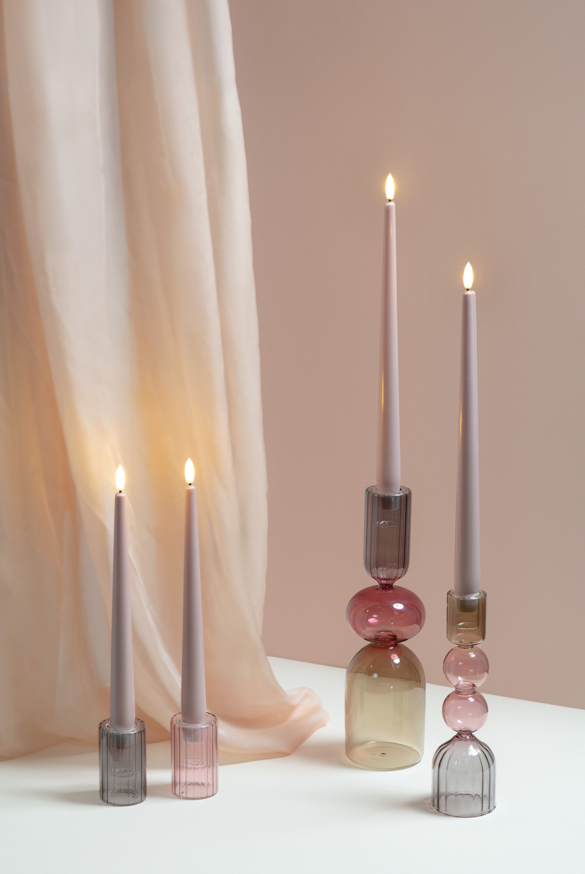 MM LED taper candle, Silk, Slim, Light rose, 2-pack, 23x300 mm