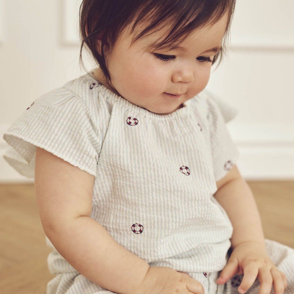 Seersucker stripe frill s/s T baby