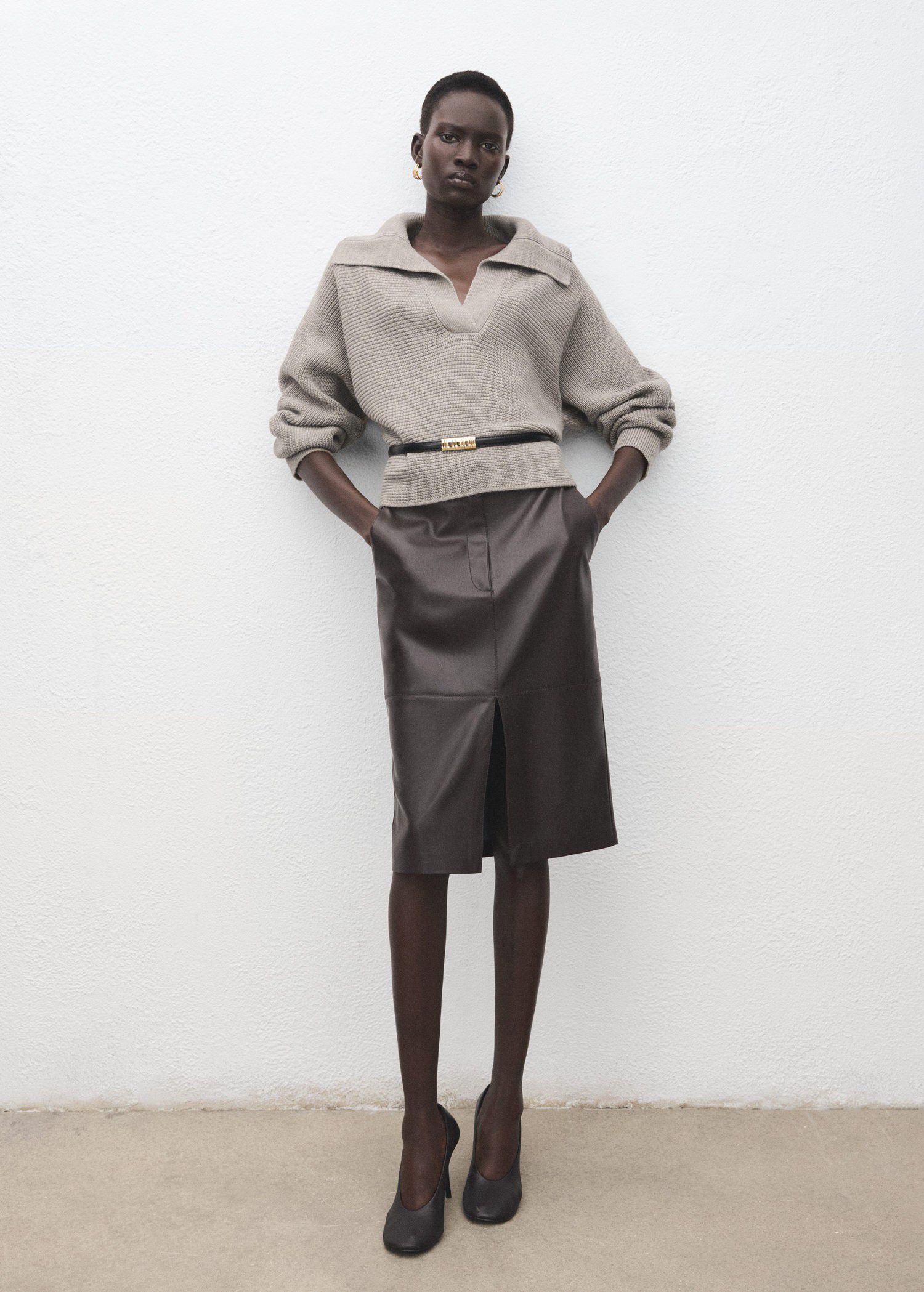 Polo-neck ribbed sweater