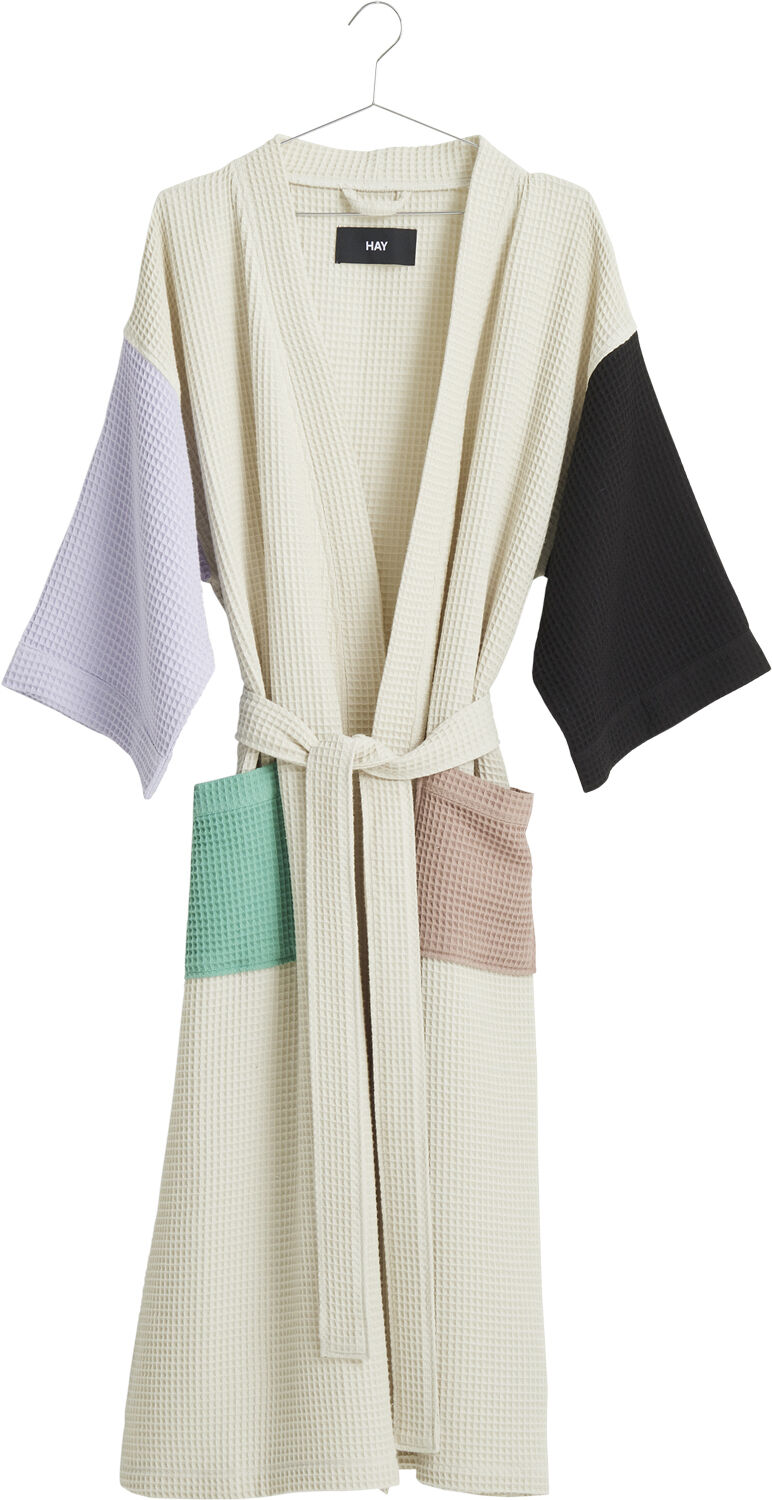 Waffle Bathrobe-Off-white multi