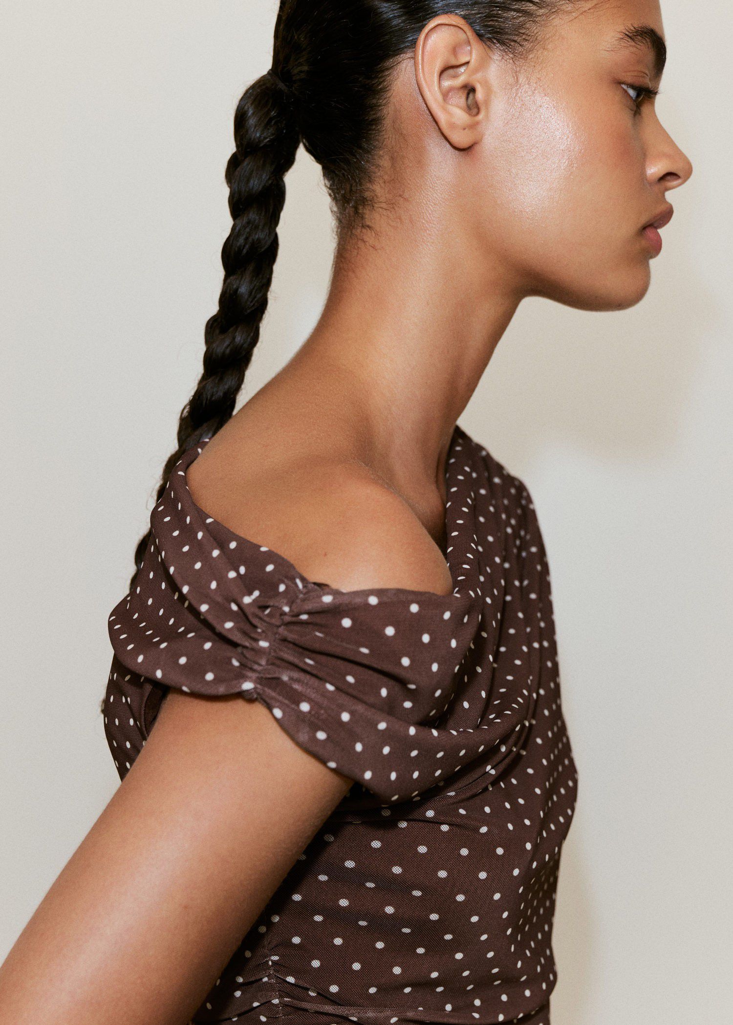 Asymmetric polka dot top