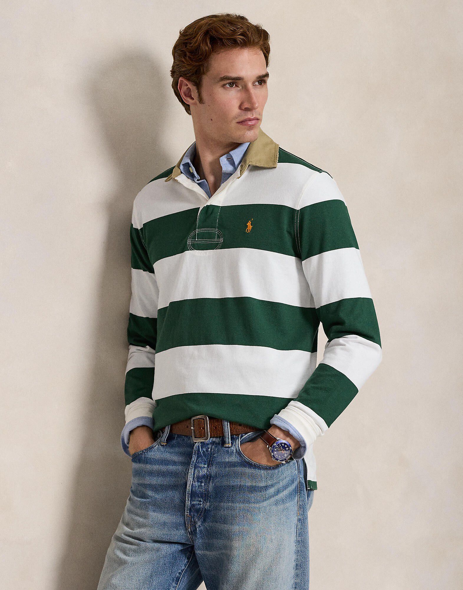 Classic Fit Khaki-Collar Rugby Shirt