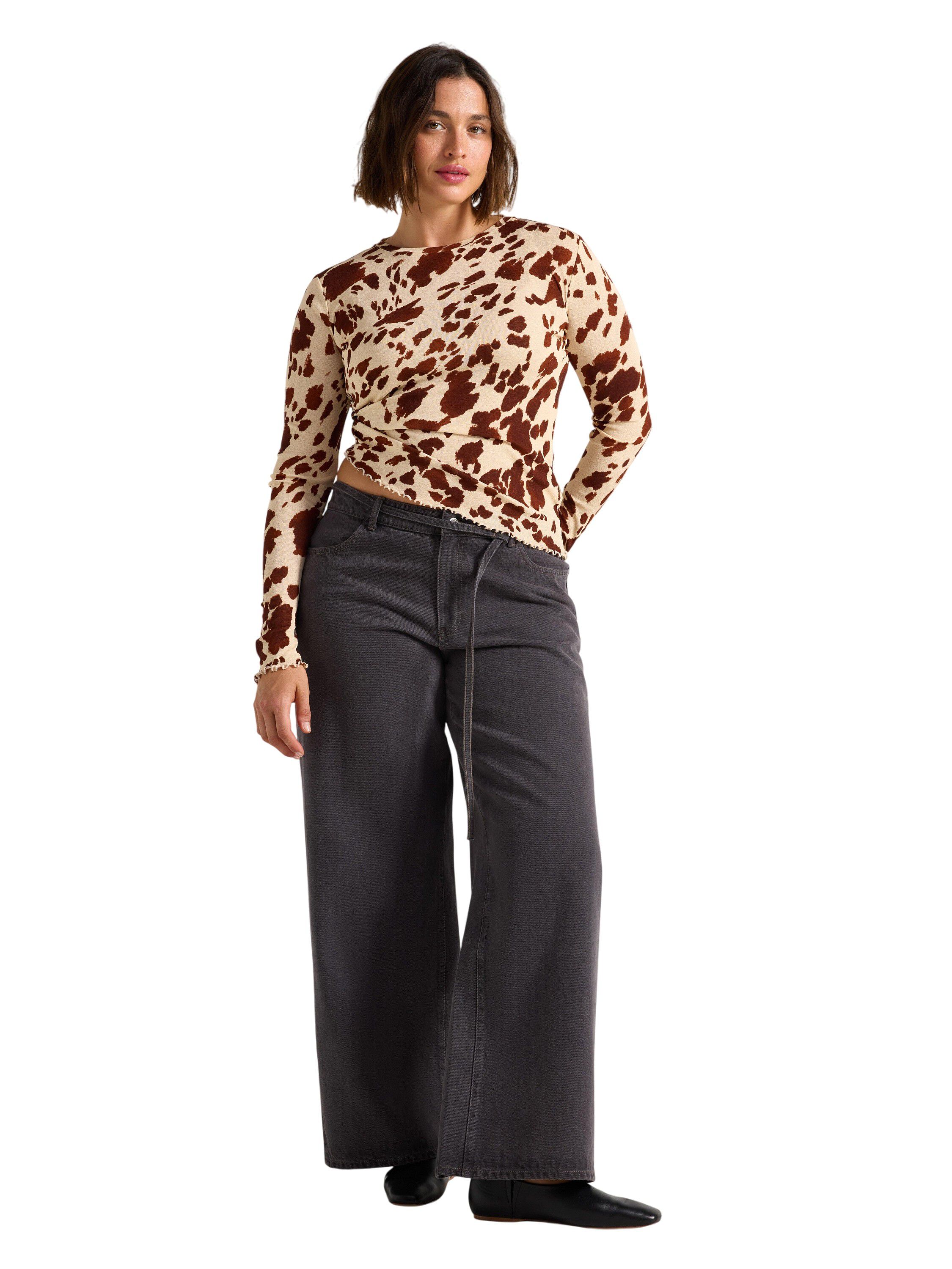 Long-sleeved top in soft, sheer jer