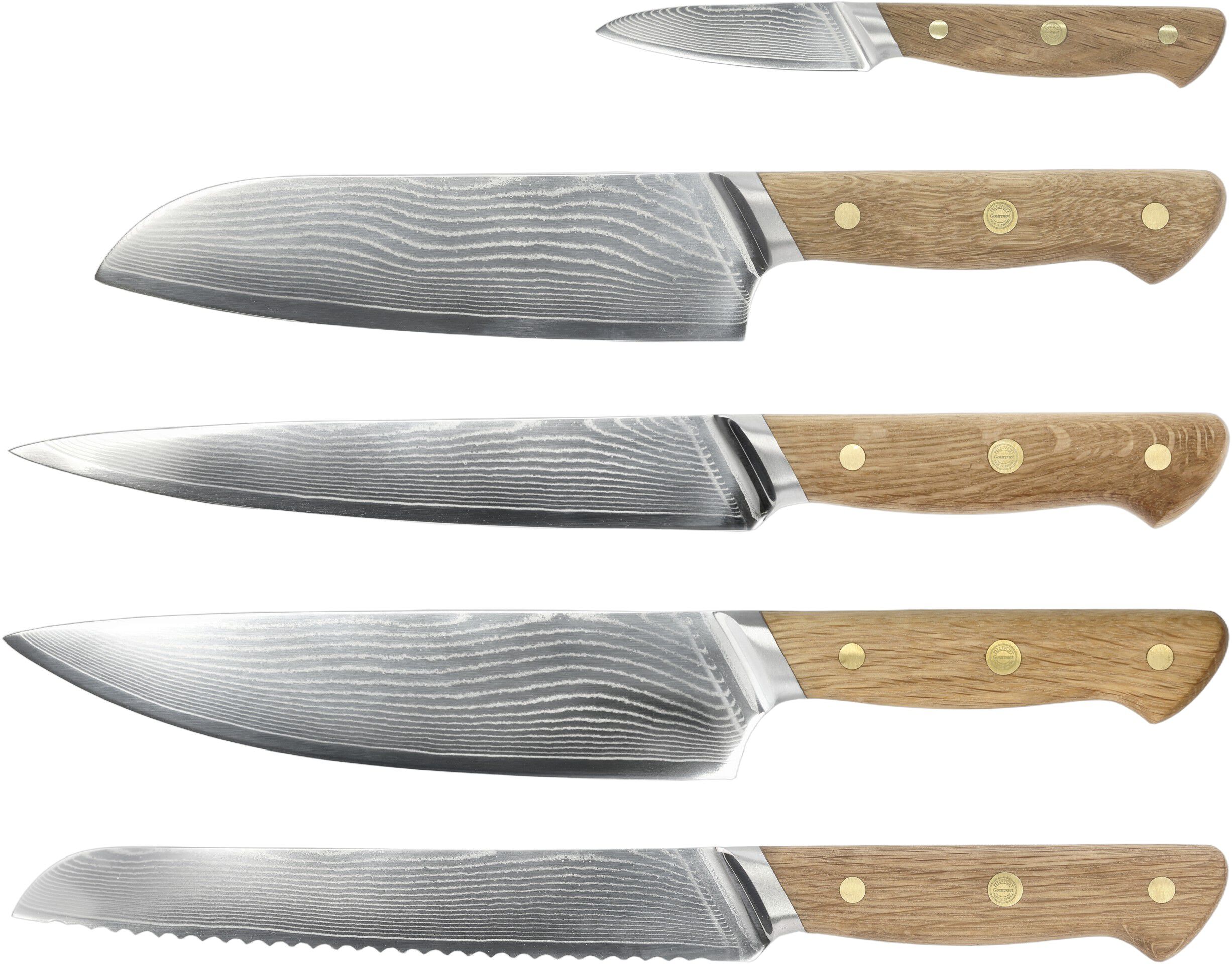 Knivset Douron 5 delar Ek/Damaskusst&aring;l