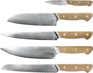 Knivset Douron 5 delar Ek/Damaskusst&aring;l