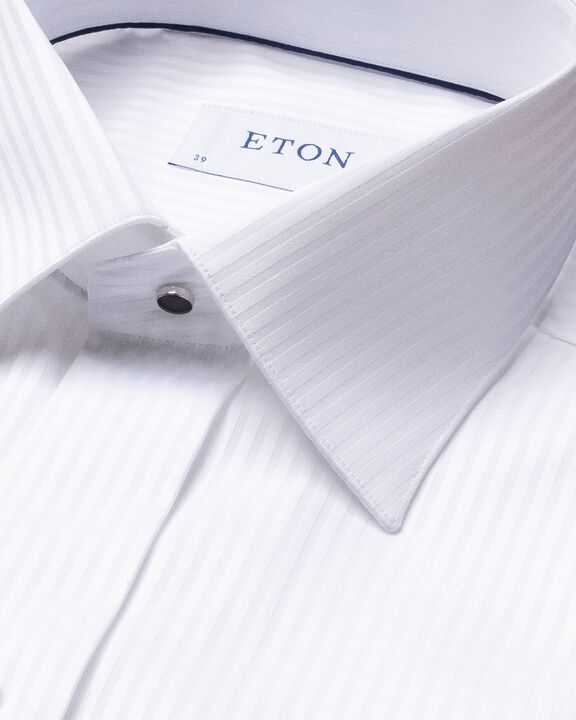 White Striped Satin Tuxedo Shirt - Slim Fit