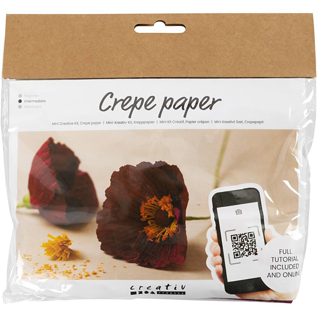 Mini DIY Kit Crepepapir, Valmuer, Str&aelig;k/crepe: 180%, 105 g.