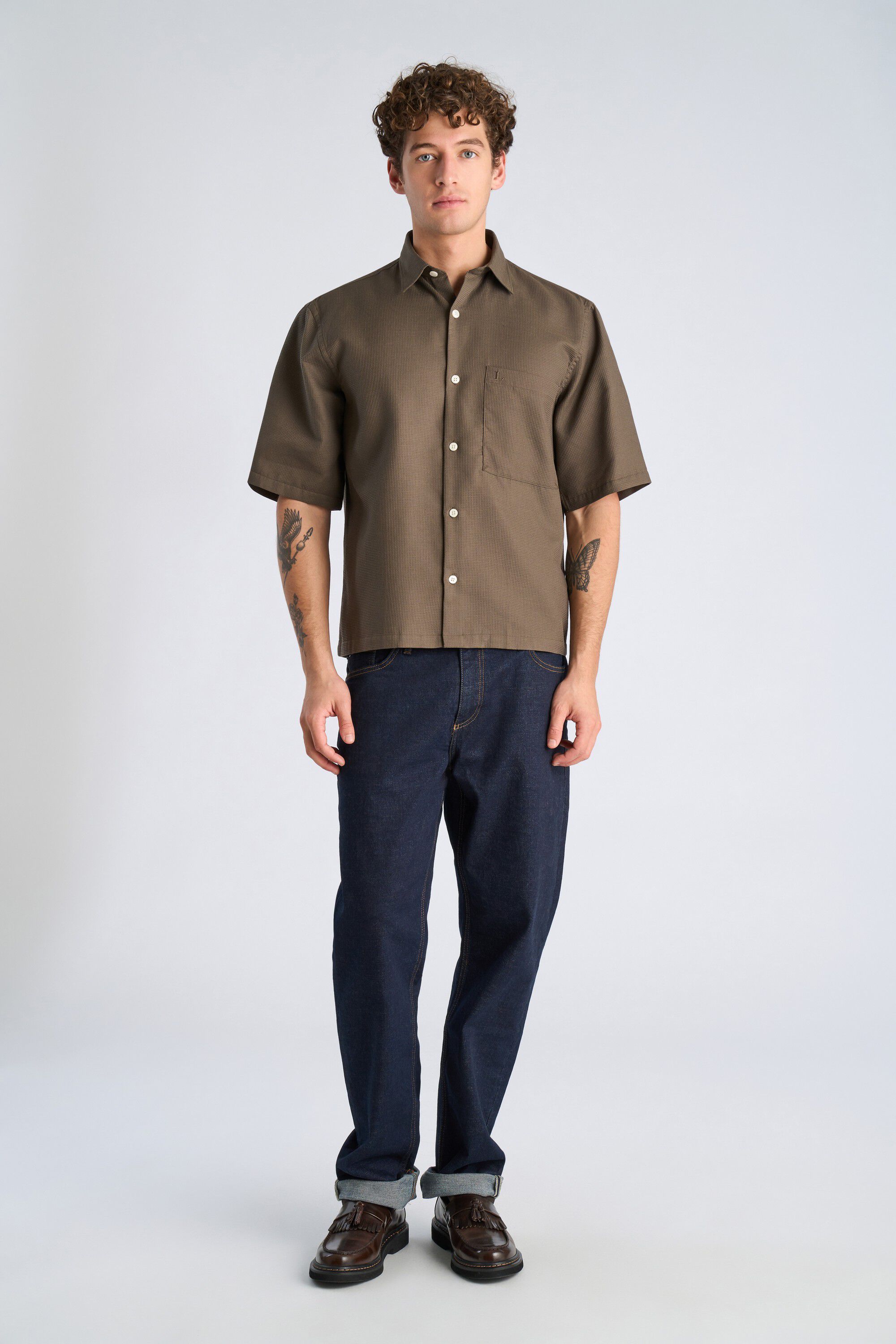 Solid dobby cotton shirt S/S