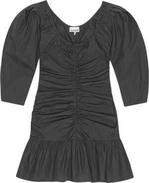 Cotton Poplin Gathered U-neck Mini