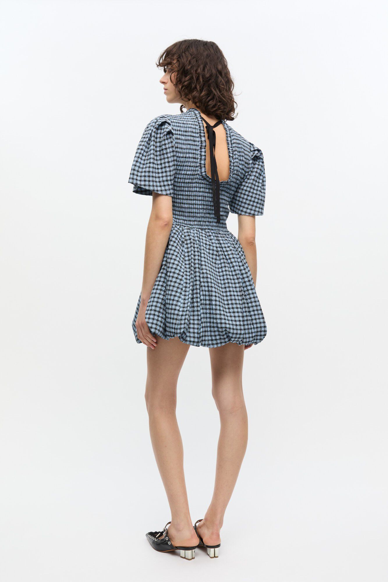 Seersucker Check Mini Smock Dress