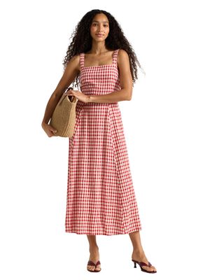 Woven midi dress with open back and