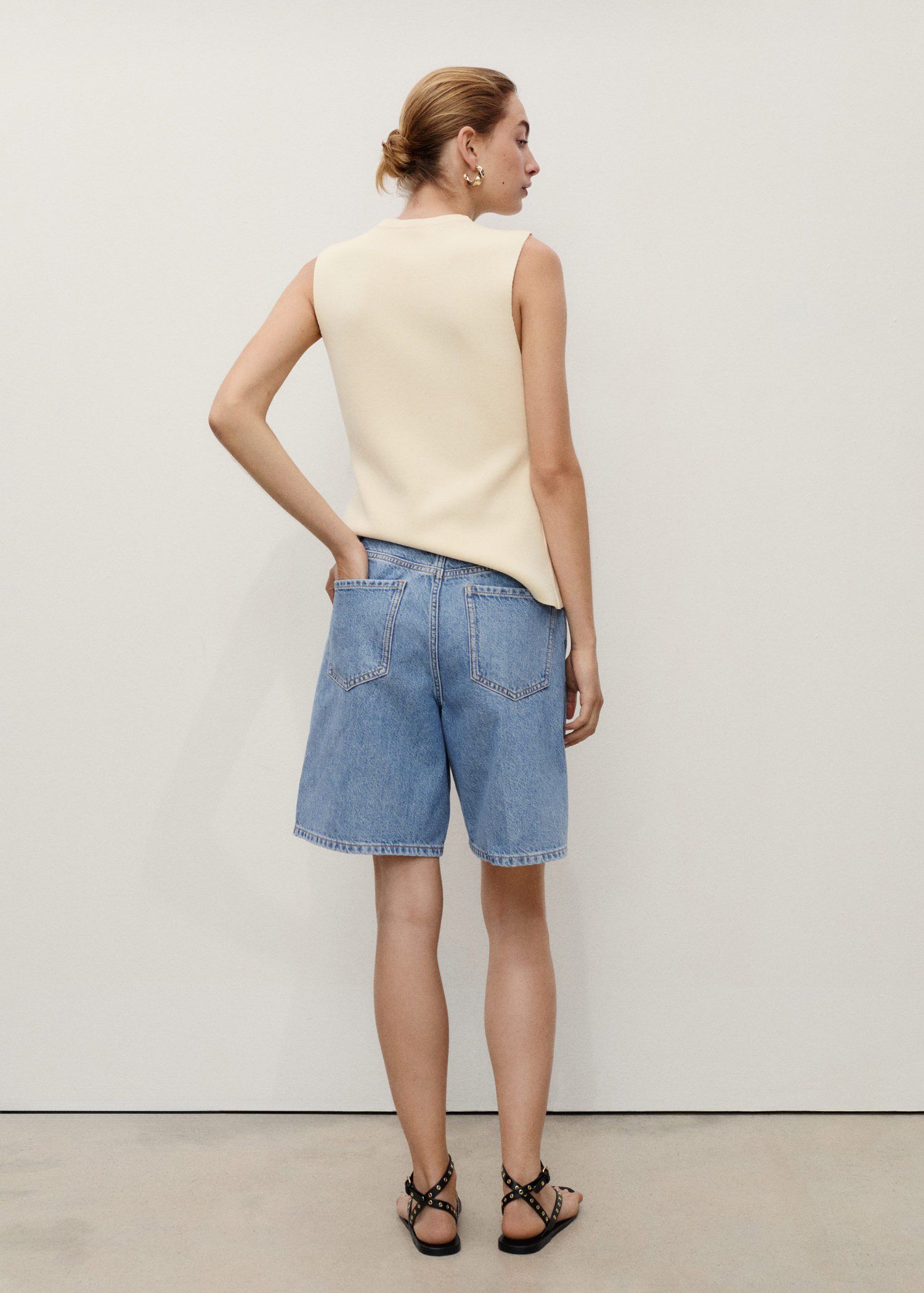 High-waist straight denim shorts