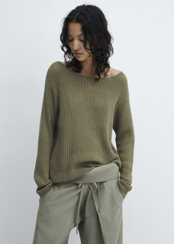 Boat-neck knitted sweater