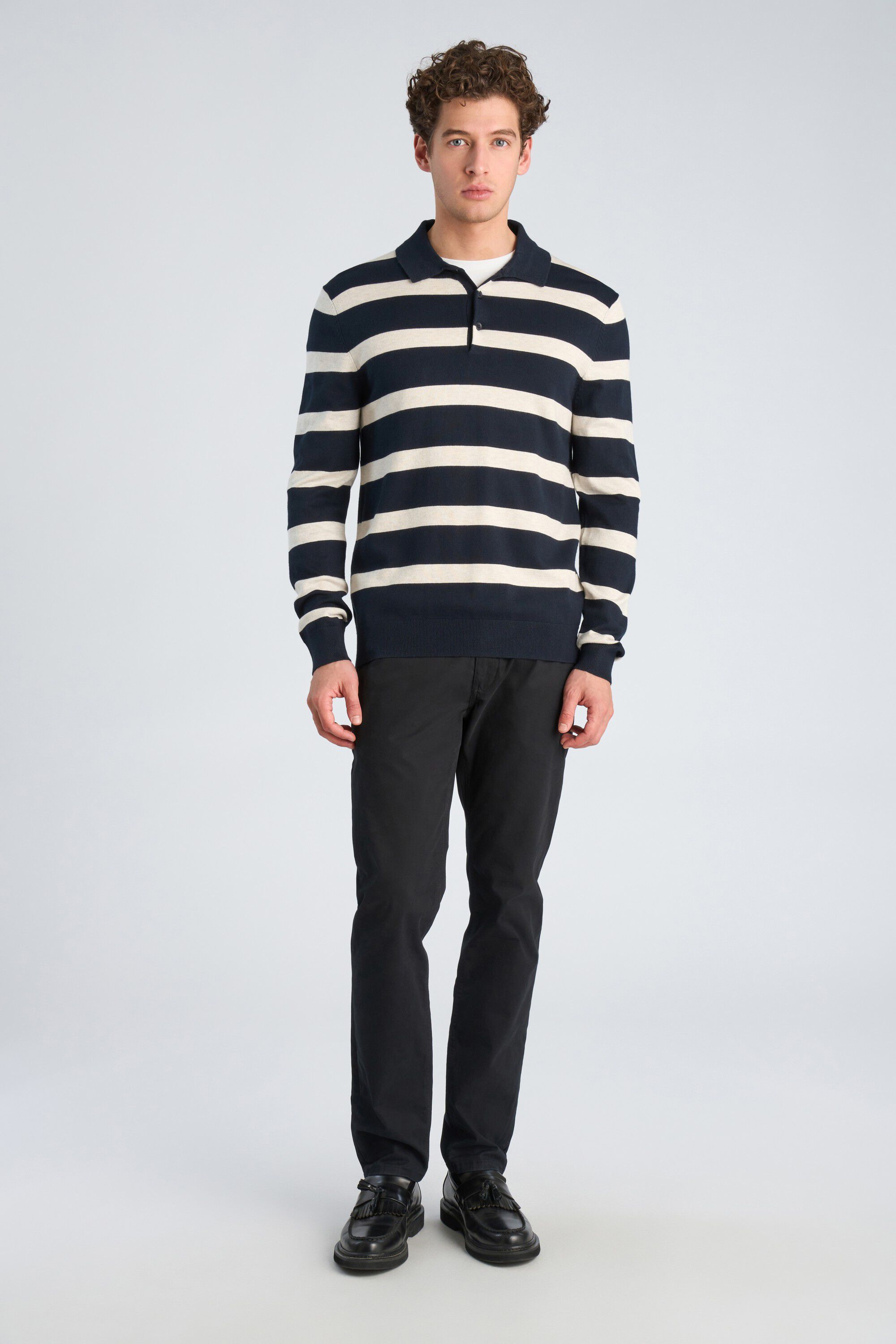 Ecovero striped L/S polo