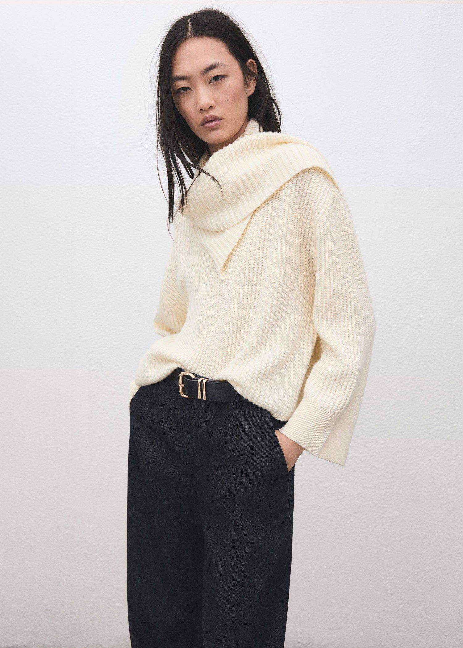 Wide-leg denim trousers