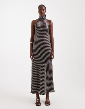 TSCISKA SATIN STRIPED MAXI DRESS WV